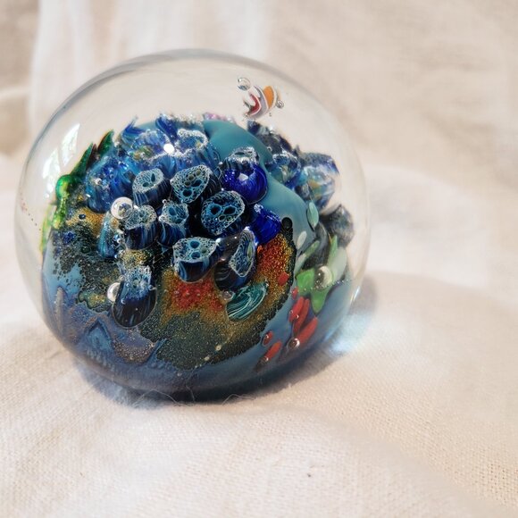 Josh Simpson Inhabited Planet Signed Art Glass Paperweight 1996 Spaceship RARE - Picture 7 of 8